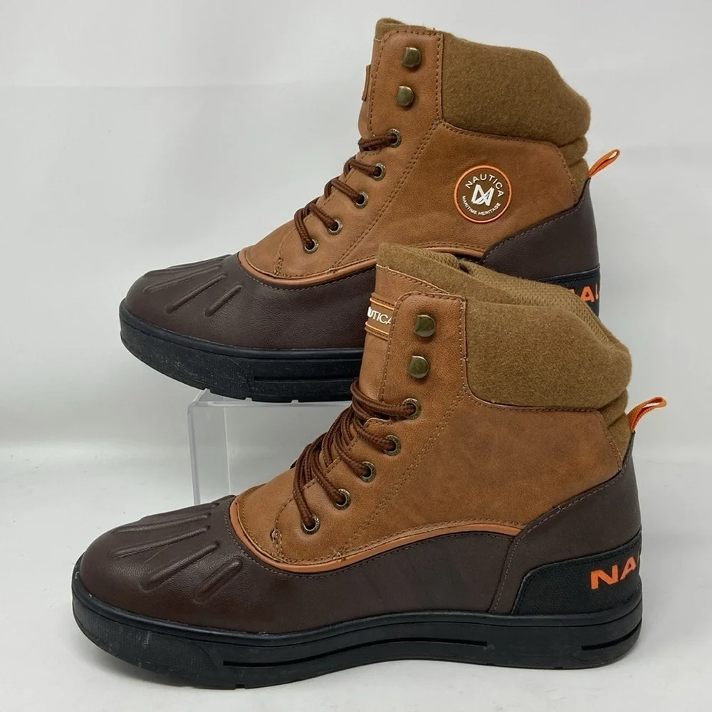 NWT Nautica Duck Brown Padden Waterproof Insulated Lace Up Vegan Boots Size 10